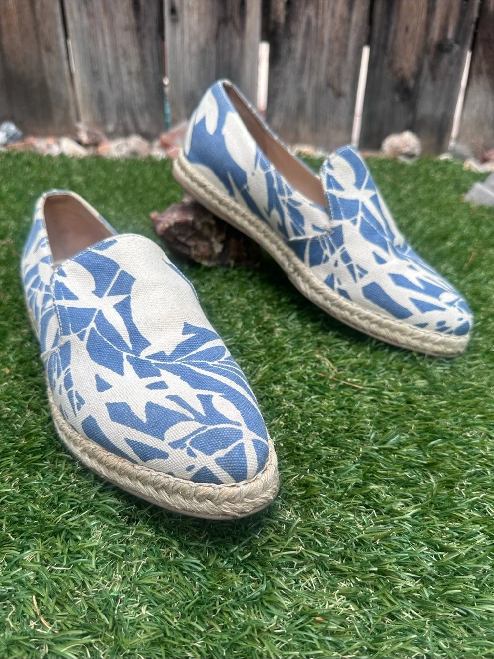 M. Gemi Blue and Cream Botanical Canvas Espadrilles